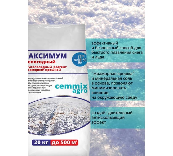 Противогололедный реагент CEMMIX Максимум 20 кг pgrm20