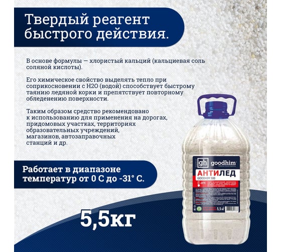 Сухой противогололедный реагент Goodhim в канистре, 5кг 44688
