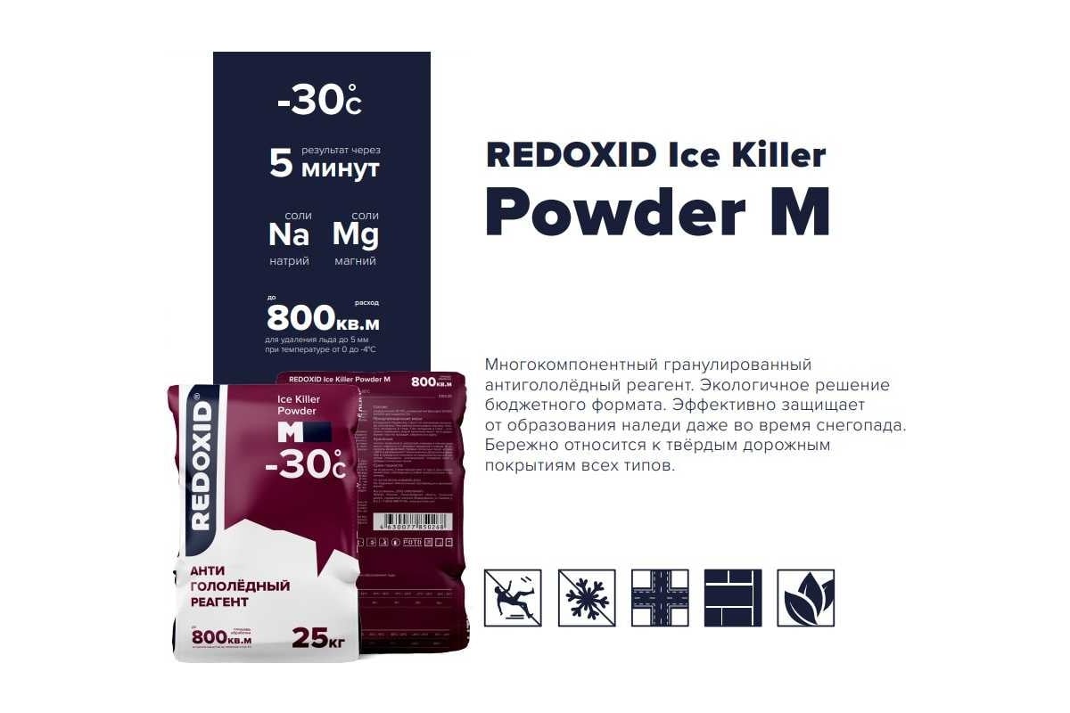 Антигололедный реагент Redoxid Ice Killer Powder M, -30ᵒC 2104-25 -  выгодная цена, отзывы, характеристики, фото - купить в Москве и РФ