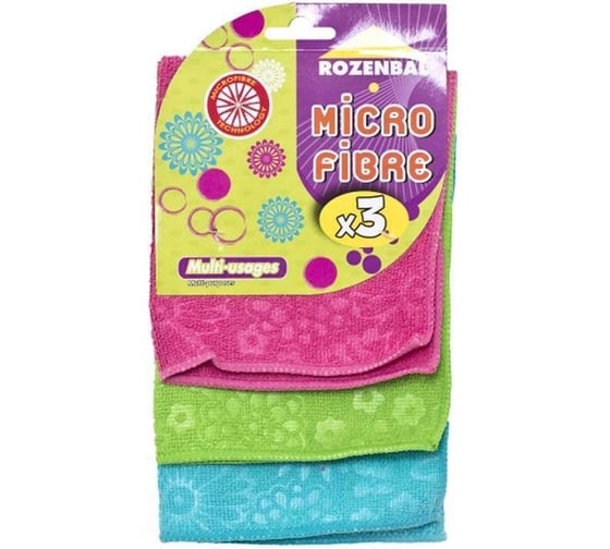 Набор тряпок из микрофибры 30x30см 3шт FLOWER POWER, набор 4 шт. ROZENBAL R215108/4