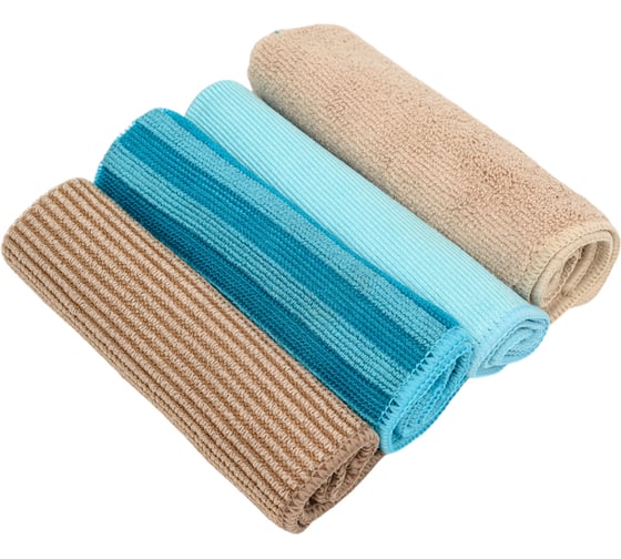 Набор салфеток Gipfel CLEAN SERIES 4 штуки, 30x30 см, для стекол и зеркал 1 шт, универсальная 1 шт, для ванной 1 шт, для кухни 1 шт. 52422