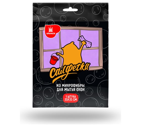 Салфетка из микрофибры UFAPACK 35х35 см, для стекол и зеркал СМ8037