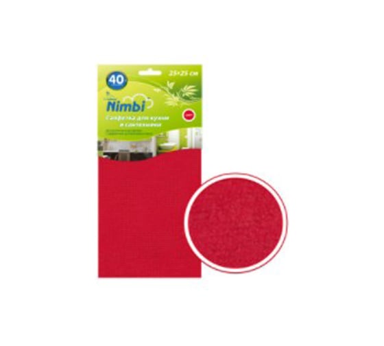 Салфетка Kolibriya Nimbi-40 Дом-Офис, микрофибра 25х25 см, для кухни, красная 40159