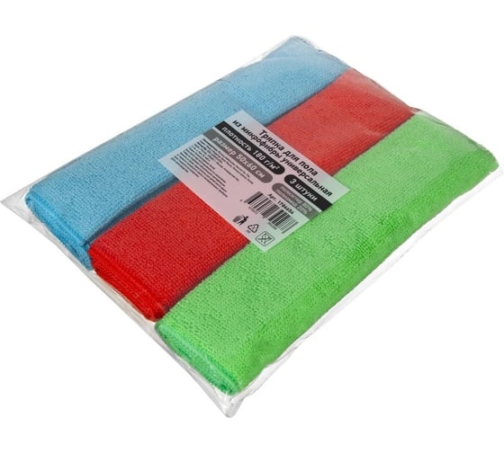 Универсальная тряпка для пола из микрофибры Комус 180 г/м2, 50x60 см, 3 шт/уп 1784654 1