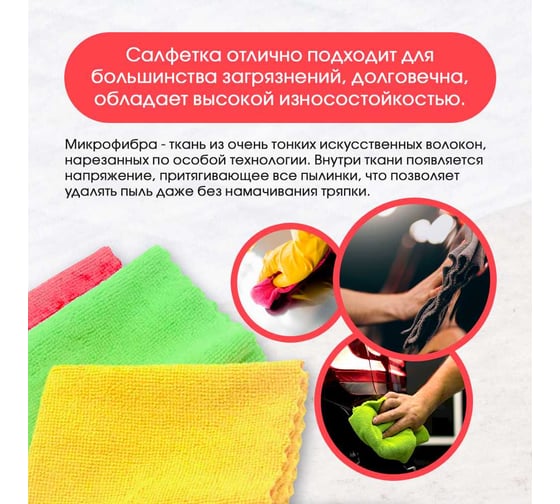 Салфетки из микрофибры ИВАТА 22х22 см, набор из 10 штук 4687205810274