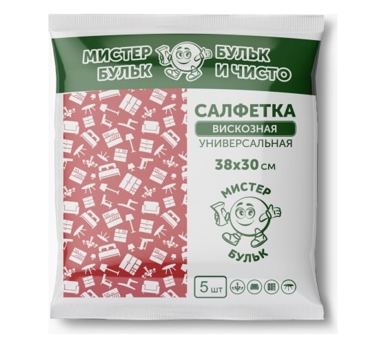 Вискозная салфетка Мистер Бульк универсальная, 5 шт., 38х30 см СХ 017