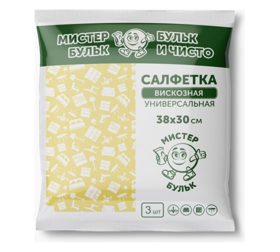 Вискозная салфетка Мистер Бульк универсальная, 3 шт. 38х30 см СХ 001 1