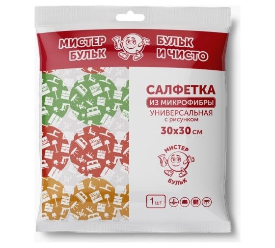 Салфетка из микрофибры Мистер Бульк с рисунком, 1 шт., 30х30 см СХ 014