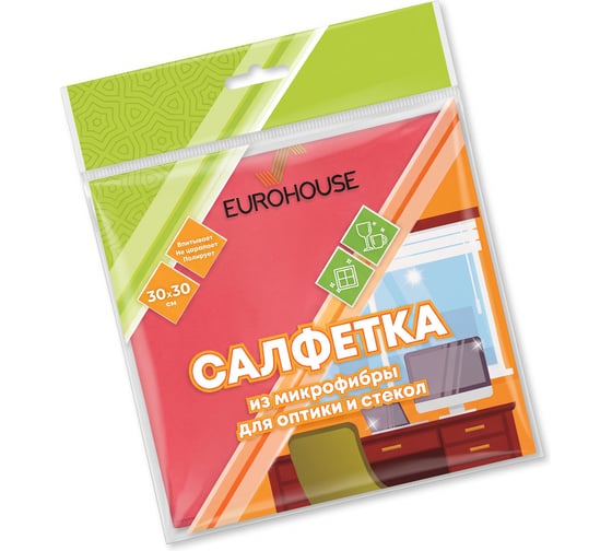 Салфетка из микрофибры для оптики и стекол EUROHOUSE 30х30 см 3595