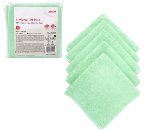 Салфетки Vileda МикроТафф Плюс, 5шт, микрофибра, зеленый, 38х38см, 174203 703617