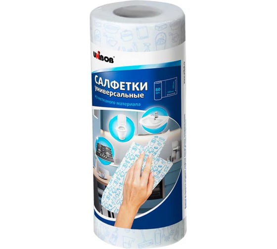 Салфетки универсальные Unibob 24х22 с рисунком, 80 шт/рулон 99862
