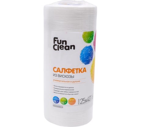 Сухая салфетка из вискозы Fun Clean универсальная, 25х40 см, 60 шт. в рулоне 6760