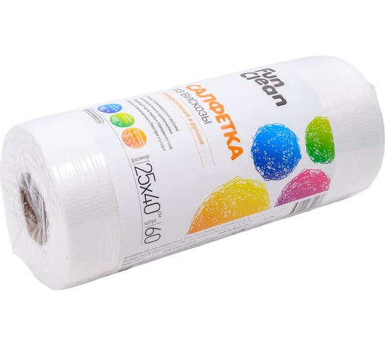 Сухая салфетка из вискозы Fun Clean универсальная, 25х40 см, 60 шт. в рулоне 6760