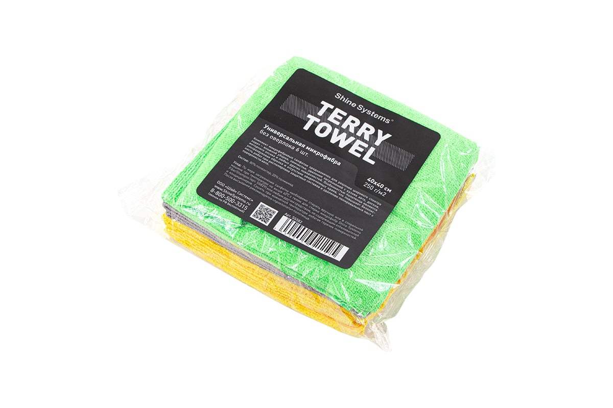 Универсальная микрофибра без оверлока Shine systems Terry Towel 40х40см, 6  шт. SS582 - выгодная цена, отзывы, характеристики, фото - купить в Москве и  РФ