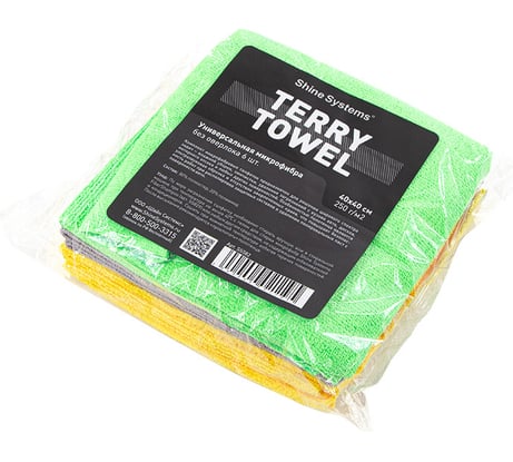 Универсальная микрофибра без оверлока Shine systems Terry Towel 40х40см, 6 шт. SS582