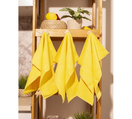 Салфетки хозяйственные Luscan микрофибра 40x40 см, 300 г/кв.м желтые, 3 шт. в уп. 1612792