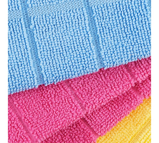 Универсальные салфетки для уборки OfficeClean набор 3 шт., микрофибра, 40x40см, квадратное тиснение 304818