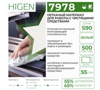 Универсальные безворсовые салфетки в рулоне Higen S90 белые, 72 gsm, 26x32 см, 55/45, 500 лст./рул. 7978