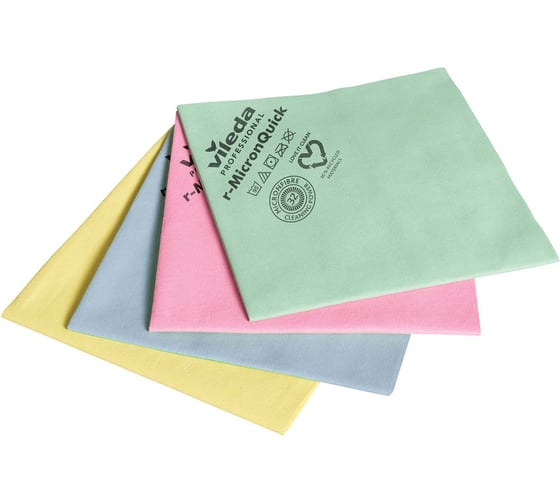 Салфетка микроволоконная Vileda Professional МикронКвик, КОМПЛЕКТ 5 шт, микроволокно, ассорти, 38 х40 см, 602090