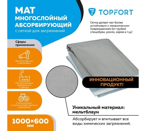 Многослойный абсорбирующий мат с сеткой для загрязнений Topfort 1000x600 мм 1740661 1