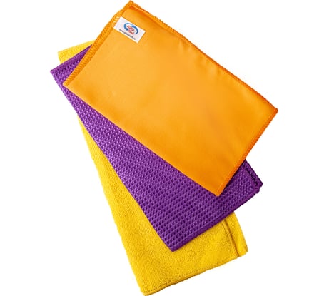 Салфетки из микрофибры - махра 3-х разных цветов 30x30 - в упаковке AUTOVIRAZH AV-018013