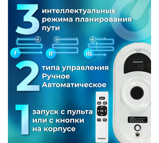 Робот-мойщик окон SONNEN Tech RWC-122 UltraClear, датчик от падения, 26 салфеток, пульт ДУ 456235