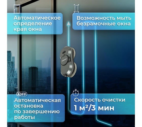 Робот-мойщик окон SONNEN Tech RWC-123 SPRAY, датчик от падения, 26 салфеток, пульт ДУ 456236