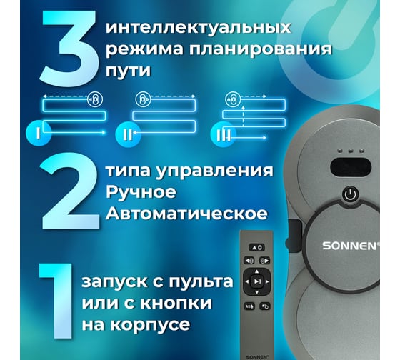Робот-мойщик окон SONNEN Tech RWC-123 SPRAY, датчик от падения, 26 салфеток, пульт ДУ 456236