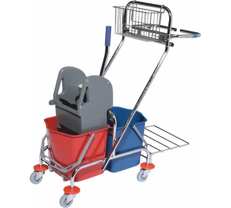 Уборочная тележка BRABIX 2 съемных ведра по 15 л, отжим, корзина, держатель мусорного мешка 601500