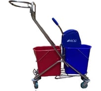 Тележка 2х-ведерная ACG 2x25л с отжимом, база нержавейка, держатель мешка с поддоном (1шт.) 1011182