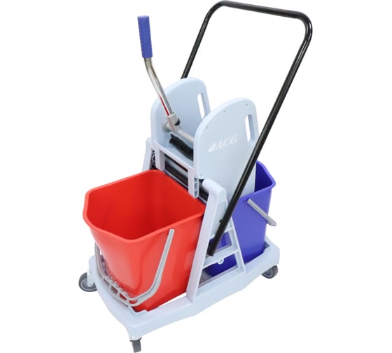 Серая тележка ACG 2х-ведерная 2 х 18 л, с отжимом, база пластик 1028373 1
