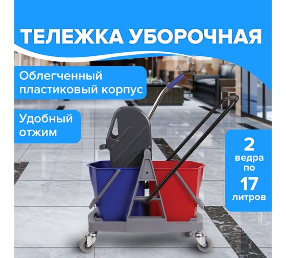 Уборочная тележка BRABIX 2 съемных ведра 17 л механический отжим, пластиковый каркас 606660