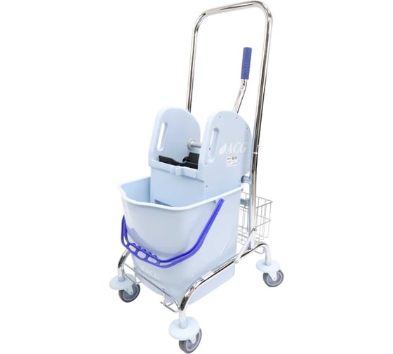 Тележка  ACG 1х25 л, с отжимом, ведро серое, корзина для химии, база хром 1029599 1