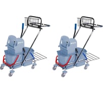 Тележка ACG 2х17л, с держателем мешка, поддоном, ведра серые, с отжимом, корзиной, база хром, 2 шт 1029826