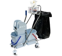 Тележка ACG 2х17л, с держателем мешка, поддоном, ведра серые, с отжимом, корзиной, база хром 1030279