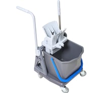 Одноведерная тележка РОСМОП колёсная база с ручкой, ведро 25 л с синей ручкой, отжим Росмоп Кваттро DB-25R