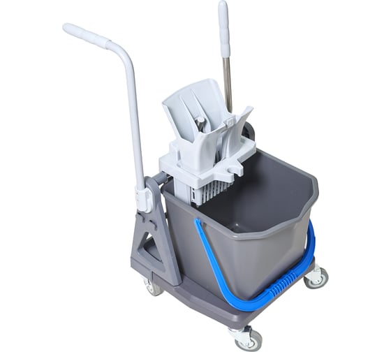 Одноведерная тележка РОСМОП колёсная база с ручкой, ведро 25 л с синей ручкой, отжим Росмоп Кваттро DB-25R