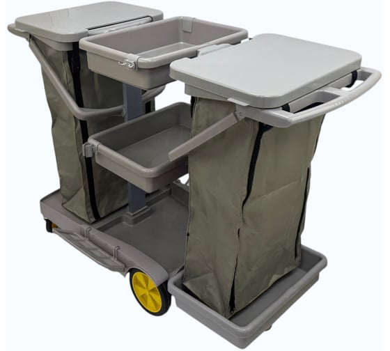 Тележка гостиничная многофункциональная ACG база пластик серый, 2 мешка с крышками, 3 лотка 1030108