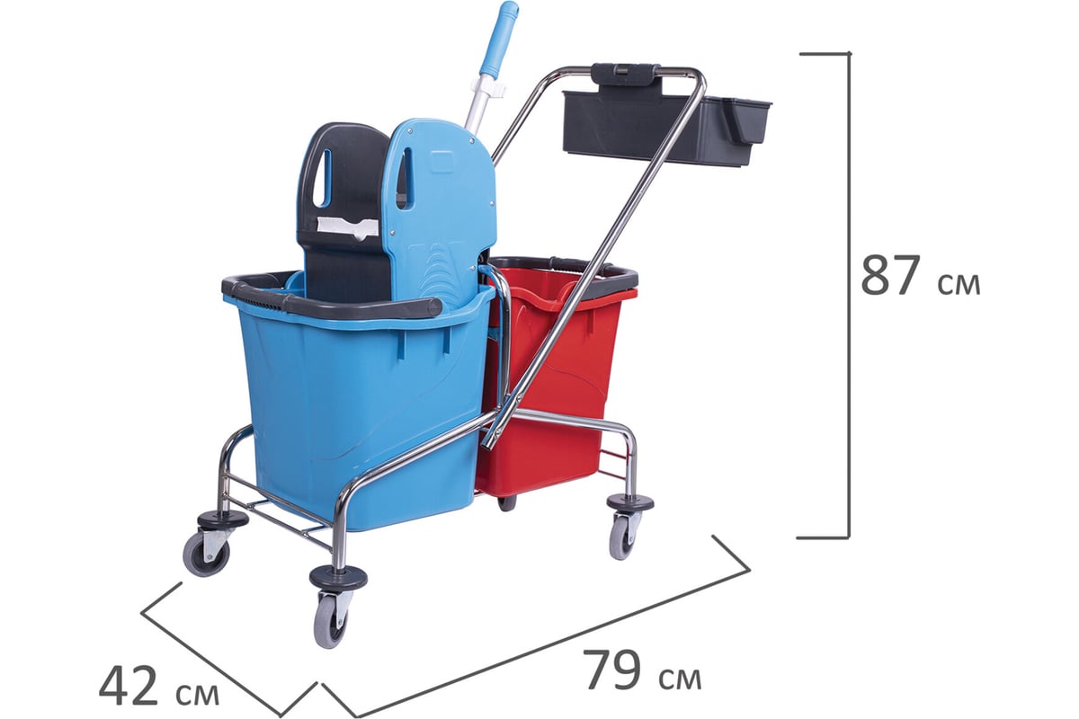 Тележка уборочная 2 съемных ведра по 25 л, механический отжим, корзина, BRABIX, Турция, 607903