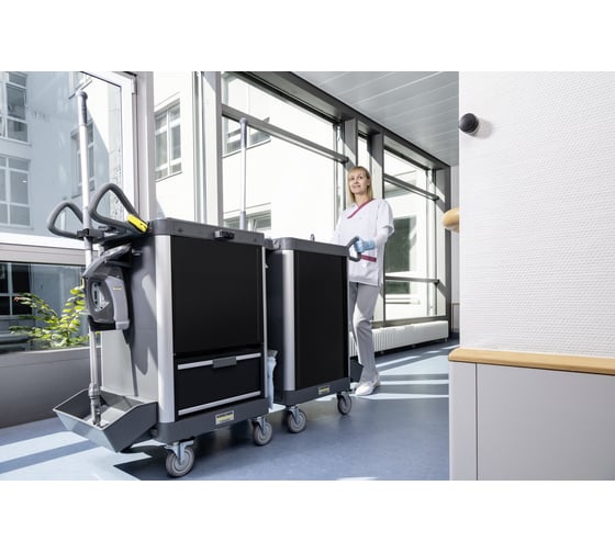 Тележка KARCHER FM ExpertPro 50/ P комплект: колесная база, 2 ведра 15 л, вертикальный отжим, 4 ведра 6 л, 1 полка, 1 ящик 16 л, 2 фиксатора 1.321-008.0