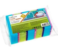 Губки для посуды EUROHOUSE МИКС, 85x65x30мм, 5шт 3 стандартные +2 крупнопористые губки 15966