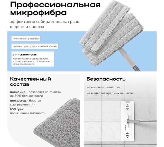 Насадка для швабры из микрофибры Zetter Premium M 2 шт ZIP-HOME-2111-13