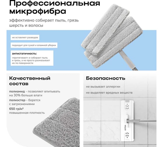 Насадка для швабры из микрофибры Zetter Premium S 2 шт MP-PBS-02