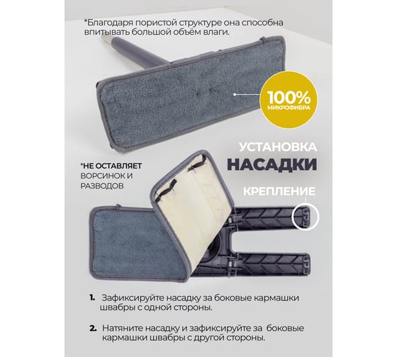 Швабра с отжимным механизмом WMC TOOLS "бабочка" и скребком WMC-3H(blue)(56854)