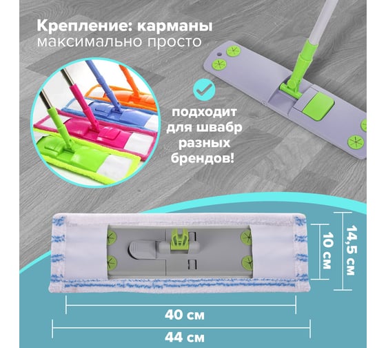 Насадка для швабры LAIMA 40 см, из микрофибры с абразивом, плоская, комплект 2 шт., карманы 880090