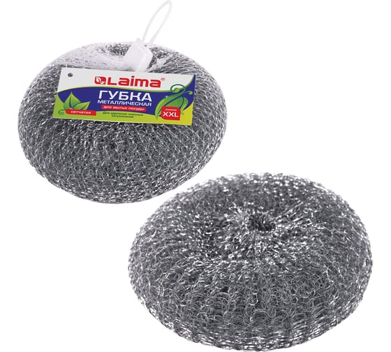 Губка LAIMA для посуды металлическая,большая,сетчатая, 100 г, 603106