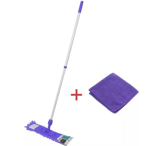 Швабра для пола с насадкой из шенилла PERFECTO LINEA лиловая + салфетка из микрофибры 30x30 см 43-392031