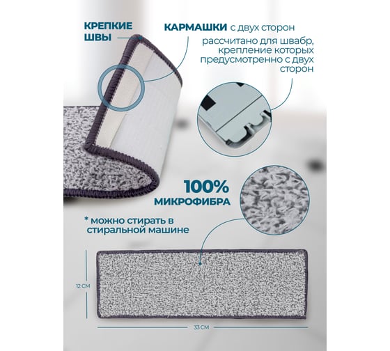 Сменная накладка из микрофибры WMC TOOLS для швабры wmc-13 (2 шт/к-т) WMC-mop13-2pcs(56654)