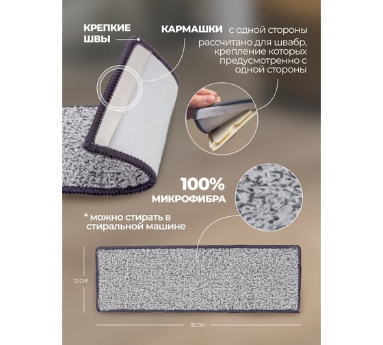 Сменная накладка из микрофибры WMC TOOLS для швабры wmc-11 (5 шт/к-т) WMC-mop11-5pcs(56650)