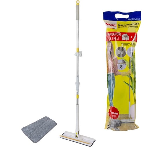 Швабра WMC TOOLS с отжимным механизмом "бабочка" и скребком WMC-3H(white)(56853) 1